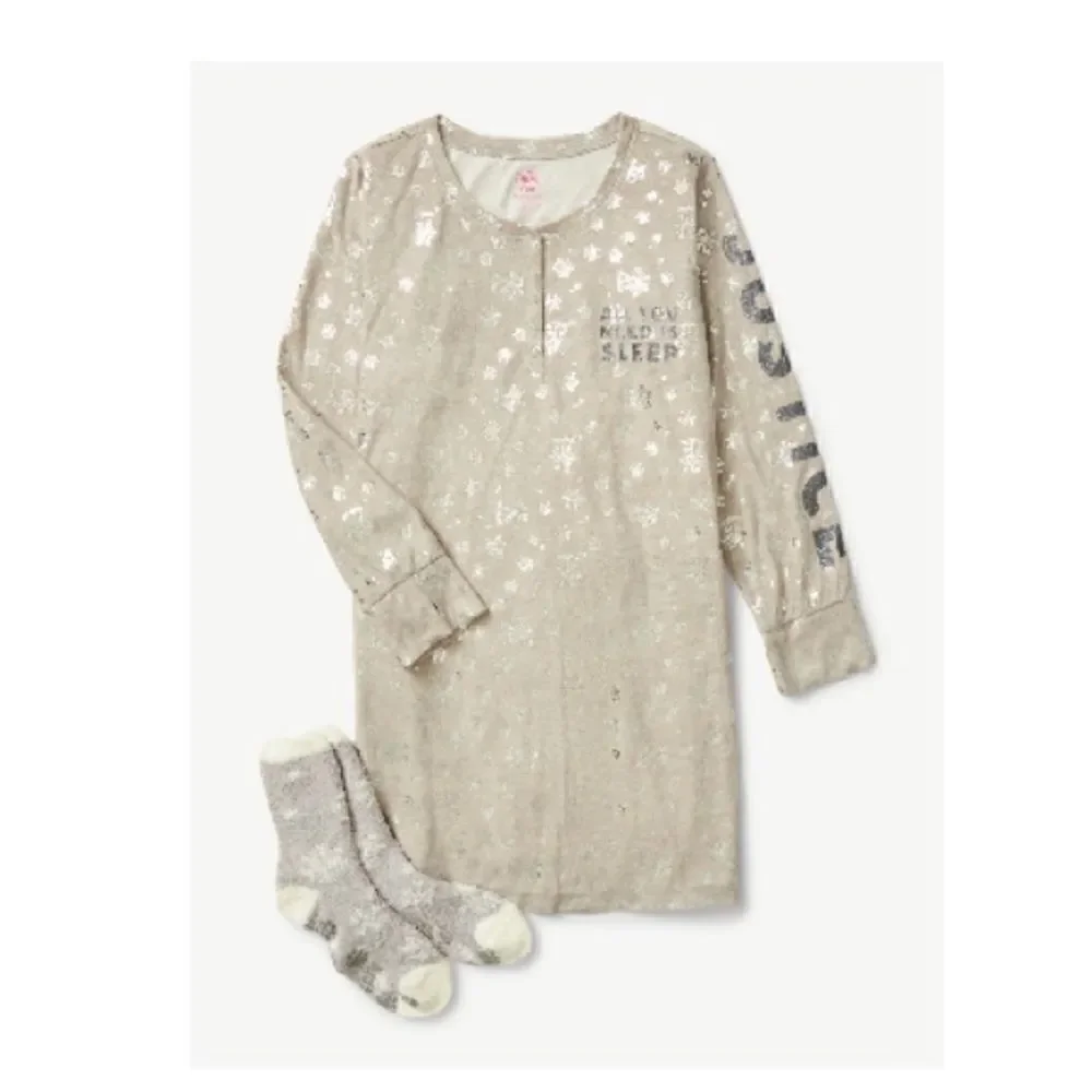 Justice Girls Long Sleeve Henley Pajama Sleep Lounge Shirt Gown Size S 7/8